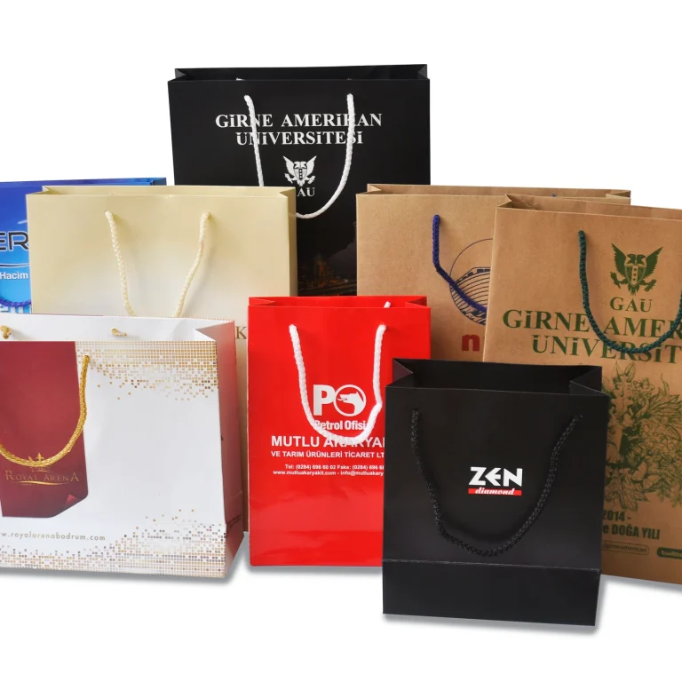 Collection of branded rope handle paper bags